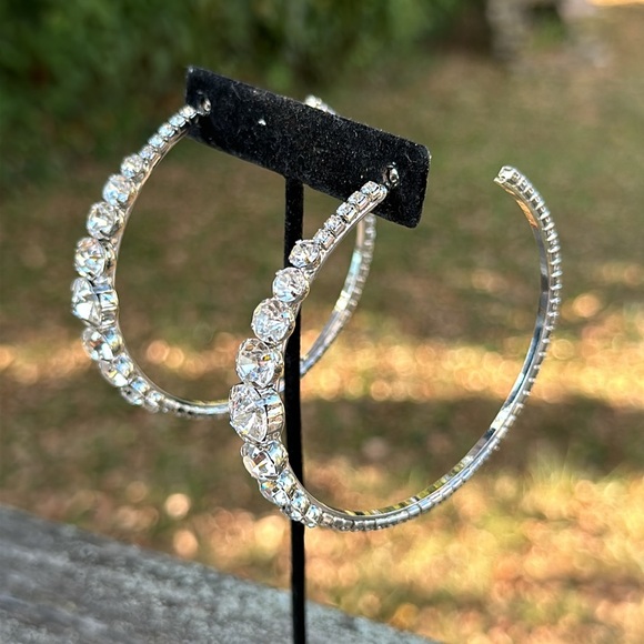 New without Tags Statement Large Hoop CZ Earrings - Picture 3 of 5